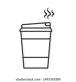 black outline of disposable, paper coffee cup icon- vector illustration