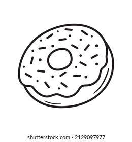 Black outline donut icon. Doodle silhouette of pastry dessert. Hand drawn fast food drawing. Vector illustration