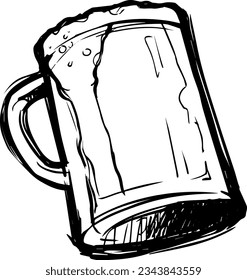 black outline doodle beer vector on white background