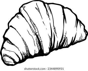 croissant de doodle de contorno negro vectorial sobre fondo blanco