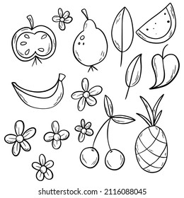 Comprimido de color negro de garganta con piña, manzana, pera, sandía, plátano, cerezo