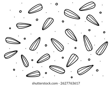 Black outline doodle hand drawn sunflower seeds, simple design, health, diet, cute background, editable
