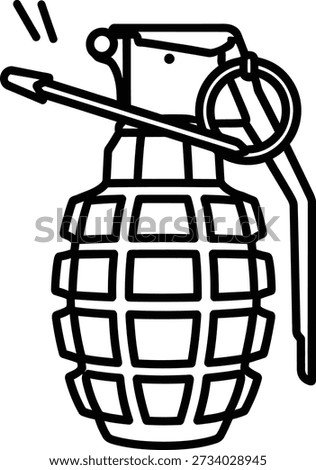 Black outline drawing of a hand grenade with pin pulled and fuse lit weapon explosive