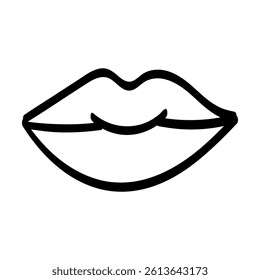 Black outline drawing of lips with smooth curves and a slight smile. Minimalist design suitable for beauty, fashion, and cosmetic branding.  
