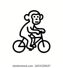 Desenho de contorno preto de um macaco andando de bicicleta