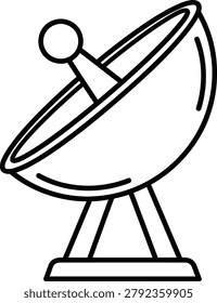 A black outline drawing of a satellite dish antenna isolated on transparent background