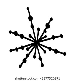 Black outline drawing of snowflake, vector gift. Hand drawn illustration.