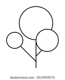 Black outline drawing of three abstract trees with circular canopies and thin trunks. Ideal for nature themes, minimalist design, environmental concepts, modern art, and educational purposes. Simple