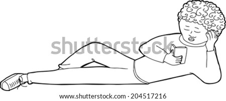 Black outline drawing of young man reading