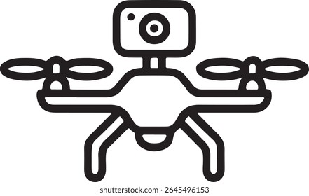 Ícone de drone de contorno preto com símbolo de quadricóptero minimalista da câmera