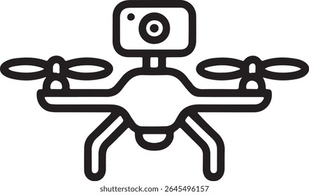 Ícone de drone de contorno preto com símbolo de quadricóptero minimalista da câmera