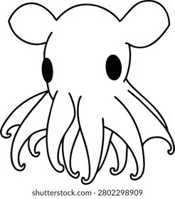 Black outline dumbo octopus vector illustration isolated on white background.