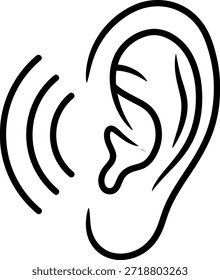 Contorno preto de um ouvido com ondas sonoras indicando audição auditiva