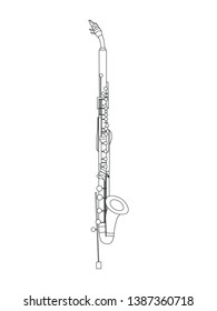 Black outline eb alto clarinet isolated on white background. Musical instrument for template or art school dictionary illustration