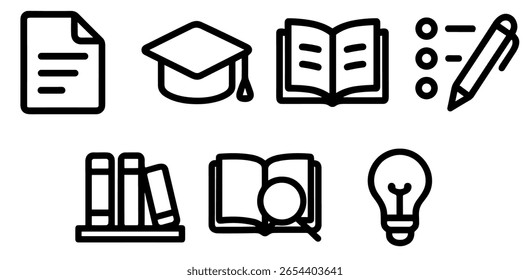 Black Outline Education Study Learning School Icon Set