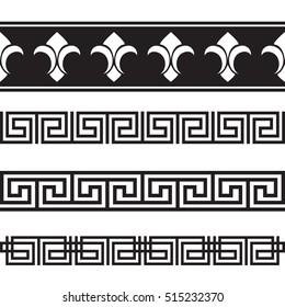 Black outline embroidery borders vector illustration set