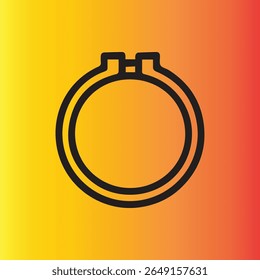 Black outline of an embroidery hoop against an orange gradient backdrop suitable for crafts and design projects minimalist aesthetic