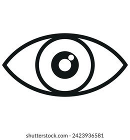 Black outline of an eye with a bold, circular iris and pupil, isolated on a white background.