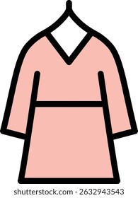 Black outline women’s fashion icon with pink fill on white background