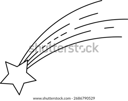 Black outline of a five pointed star with a trailing streak shooting star comet