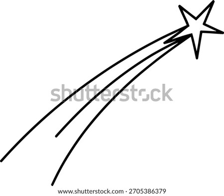 Black outline of a five-pointed star with three trailing lines shooting star comet