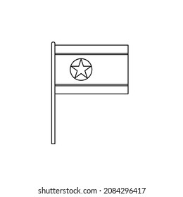 Black outline flag on of North Korea. Thin line vector icon