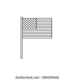 Black outline flag on of United States. Thin line vector icon
