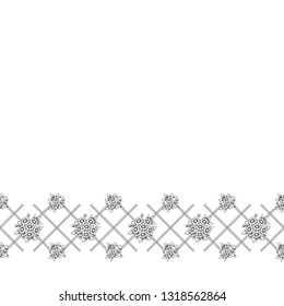 Black outline floral horizontal pattern isolated on white background