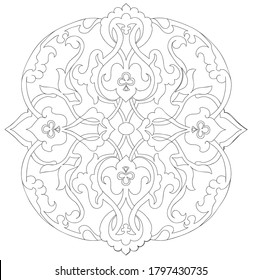Patrón aislado floral de contorno negro 