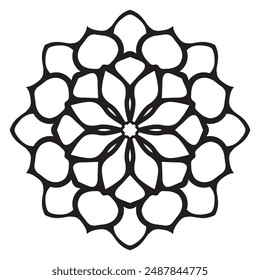 Black outline floral mandala. Doodle decorative element for coloring book isolated on white background. Flower, round geometric lace.