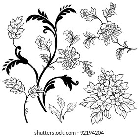 The black outline flower elements