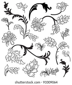 The black outline flower elements
