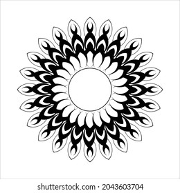 Black outline flower mandala. Doodle round decorative element for coloring book isolated on white background. Floral geometric circle. Vector illustration.