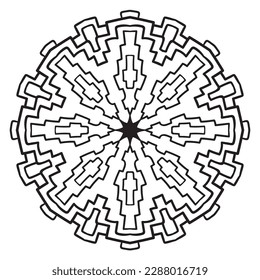 Black outline flower mandala. Doodle round decorative element for coloring book isolated on white background. Floral geometric circle. 