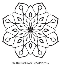 Mandala de flor de contorno negro. Elementos decorativos de cartón redondo para el libro de colores aislados en fondo blanco. Círculo geométrico floral. 