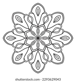 Mandala de flor de contorno negro. Elementos decorativos de cartón redondo para el libro de colores aislados en fondo blanco. Círculo geométrico floral. 