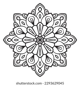 Mandala de flor de contorno negro. Elementos decorativos de cartón redondo para el libro de colores aislados en fondo blanco. Círculo geométrico floral. 