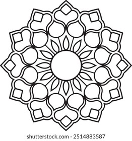 Black outline flower mandala. Doodle round decorative element for coloring book isolated on white background.