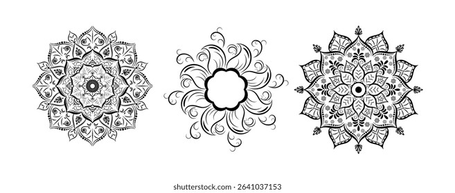 Black Outline Flower Mandala Set