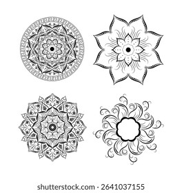 Black Outline Flower Mandala Set