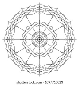Black outline flower mandala. Vintage decorative element. Ornamental round doodle flower isolated on white background. Geometric circle element. Vector illustration.