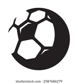 Black outline football ball with shadow on white background. Soccer monochromatic symbol or icon.