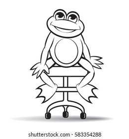 black outline frog sitting on stool with wheels-vector drawing