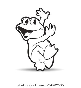 black outline frog vector cartoon running happily