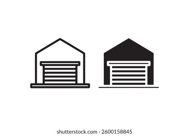 Black and Outline Garage Icon Vector Vector