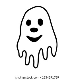 A black outline of a Ghost with a smile and eyes is isolated on a white background.