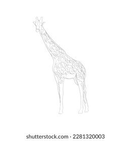 Girafa negra del contorno sobre fondo blanco. Dibujo gráfico. Ilustración vectorial.