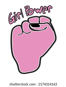 A Black Outline Girl Power Pink Power Fist Isolated On A White Background