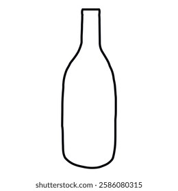 Black outline of glass Wine Bottle Isolated on White Background. Concept of Wine Art, Alcohol Beverage Icon, Beer Bottle, Minimalist Design, Elegant Drink, Graphic Element for Print