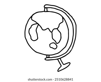 Black outline globe illustration on white background. concept of world map, geography tool, educational icon, school design element.